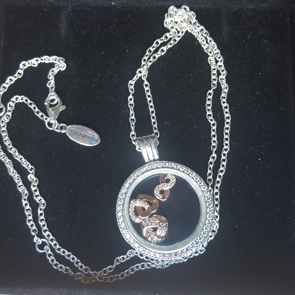 Pandora Floating Locket necklace, rose gold charms